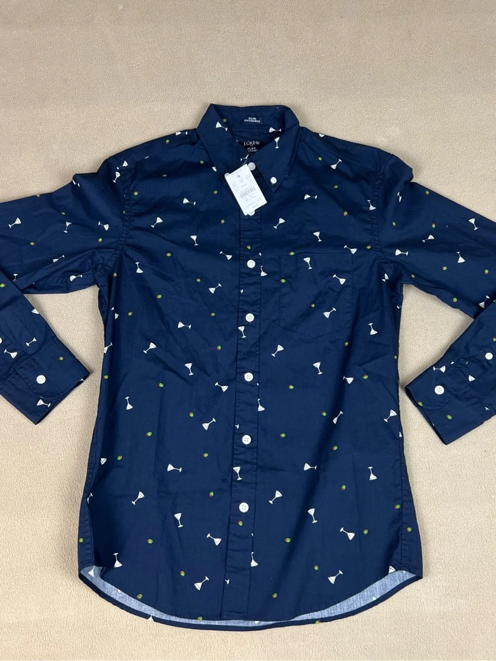 J. Crew Slim Untucked Flex Washed Button Down Shirt, Martini Glass. Sz S
